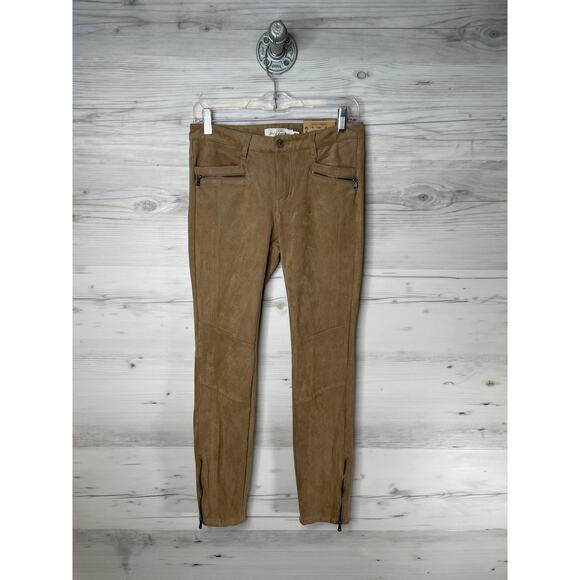H&M L.O.G.G. Pants Womens 6 Brown Slim Faux Suede Stretch Zip Pockets Ankle Zips - Picture 1 of 12
